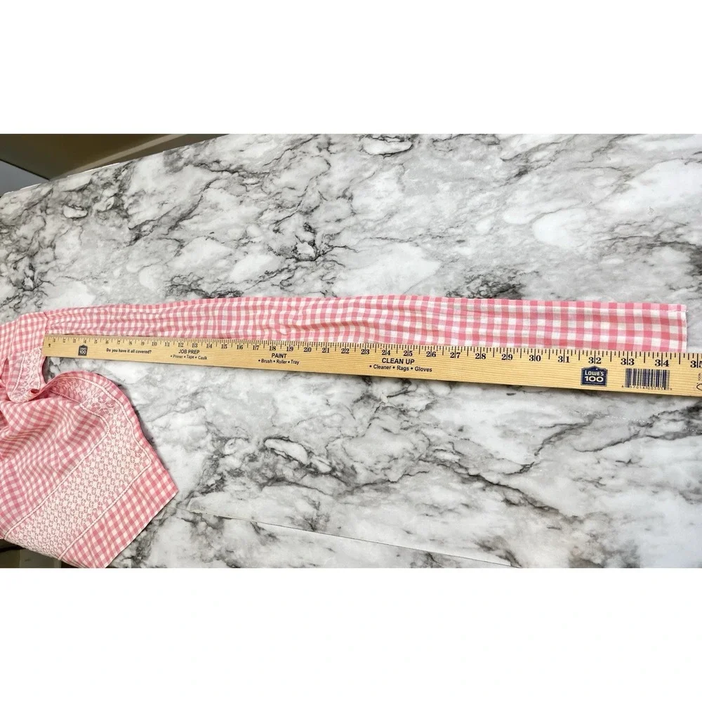 Half Apron Vtg Pink White Gingham Checkered Embroidery Farmhouse Pocket